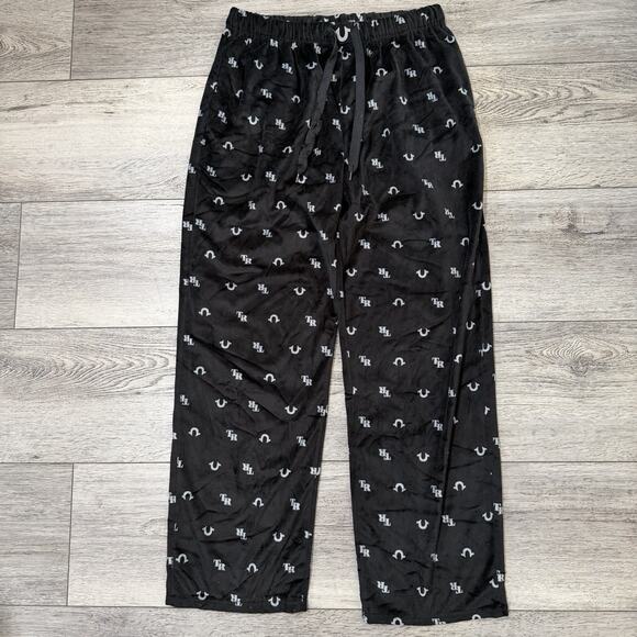 True Religión Other - True Religion Men’s Loungewear Minky Fleece Pants Black Allover Logo Size L